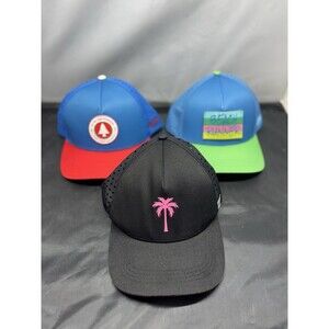 Lot Of 3 Alter Ego Running Coaster Hat Cap Palm Tree Beach Patch Melin Style